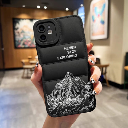 Never Stop Exploring Puffer Phone Case