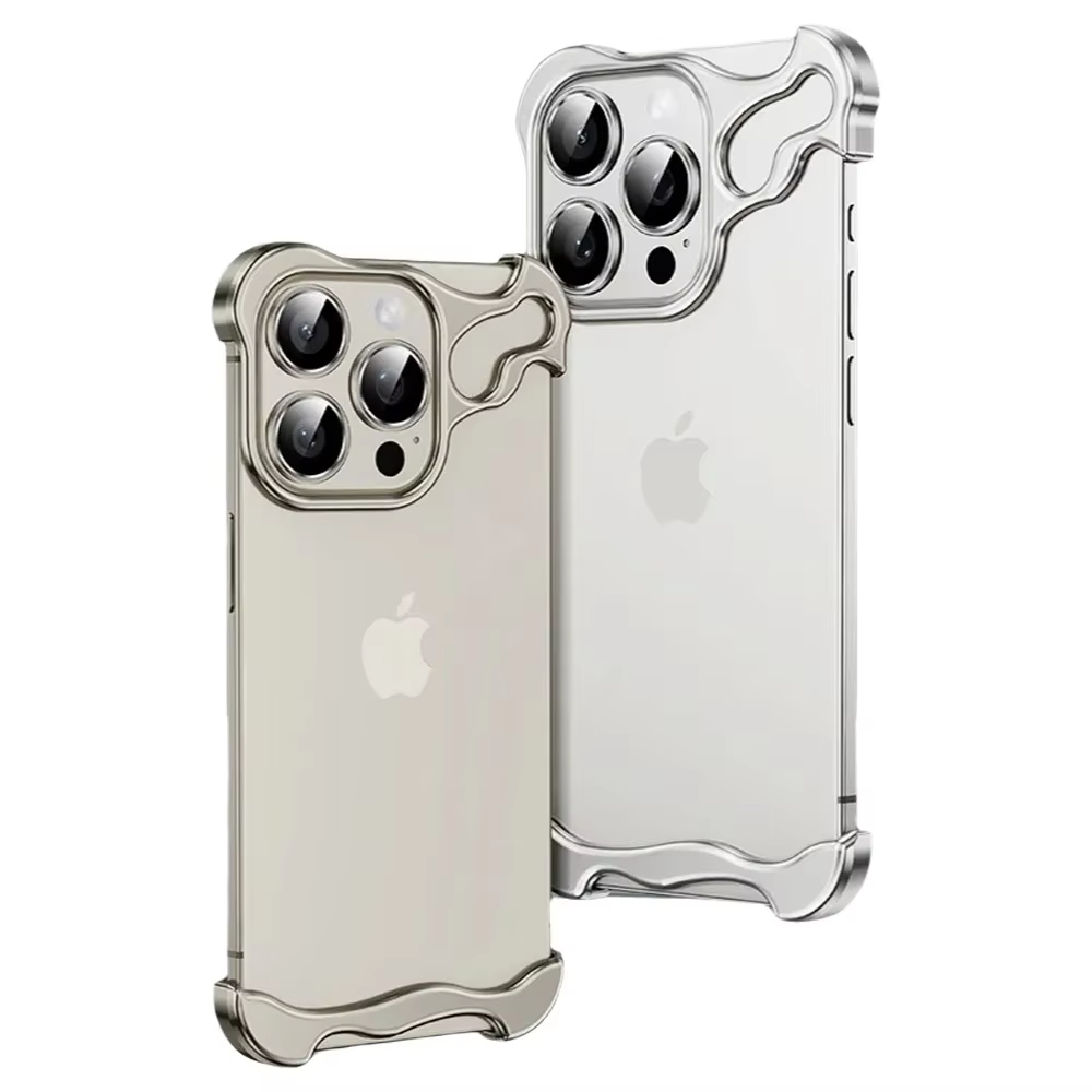 Alien Aluminum Alloy Metal Frame Irregular Phone Case for Iphone 16 15 14 13 17 Pro Max 17Pro Four Corner anti Drop Phone Cover