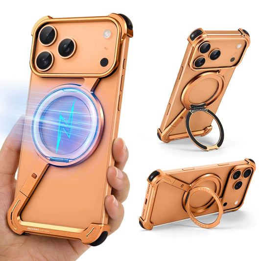 Z -Shape Aluminum Alloy Rimless Magnetic Phone Case for Iphone 17 16 15 14 13 plus Pro Max Metal Holder Magsafe Shockproof Hard