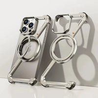 Z -Shape Aluminum Alloy Rimless Magnetic Phone Case for Iphone 17 16 15 14 13 plus Pro Max Metal Holder Magsafe Shockproof Hard