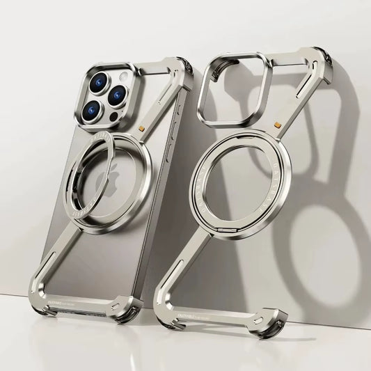 Z -Shape Aluminum Alloy Rimless Magnetic Phone Case for Iphone 17 16 15 14 13 plus Pro Max Metal Holder Magsafe Shockproof Hard