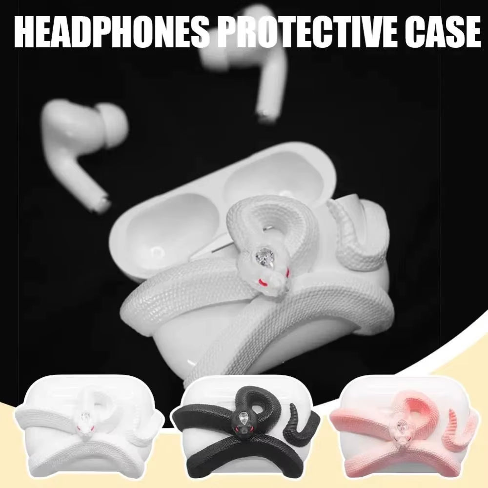 Snake Wireless Earphone Protective Shell Case 3D Winding Snake Resin Decoration Earphone Accessories for Airpods Pro/Pro 1/2/3/4
