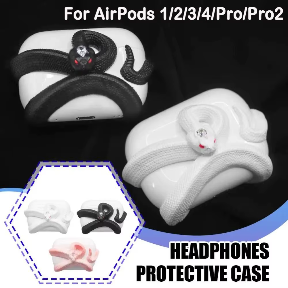 Snake Wireless Earphone Protective Shell Case 3D Winding Snake Resin Decoration Earphone Accessories for Airpods Pro/Pro 1/2/3/4