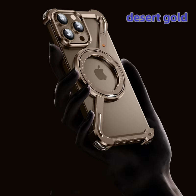 Z -Shape Aluminum Alloy Rimless Magnetic Phone Case for Iphone 17 16 15 14 13 plus Pro Max Metal Holder Magsafe Shockproof Hard